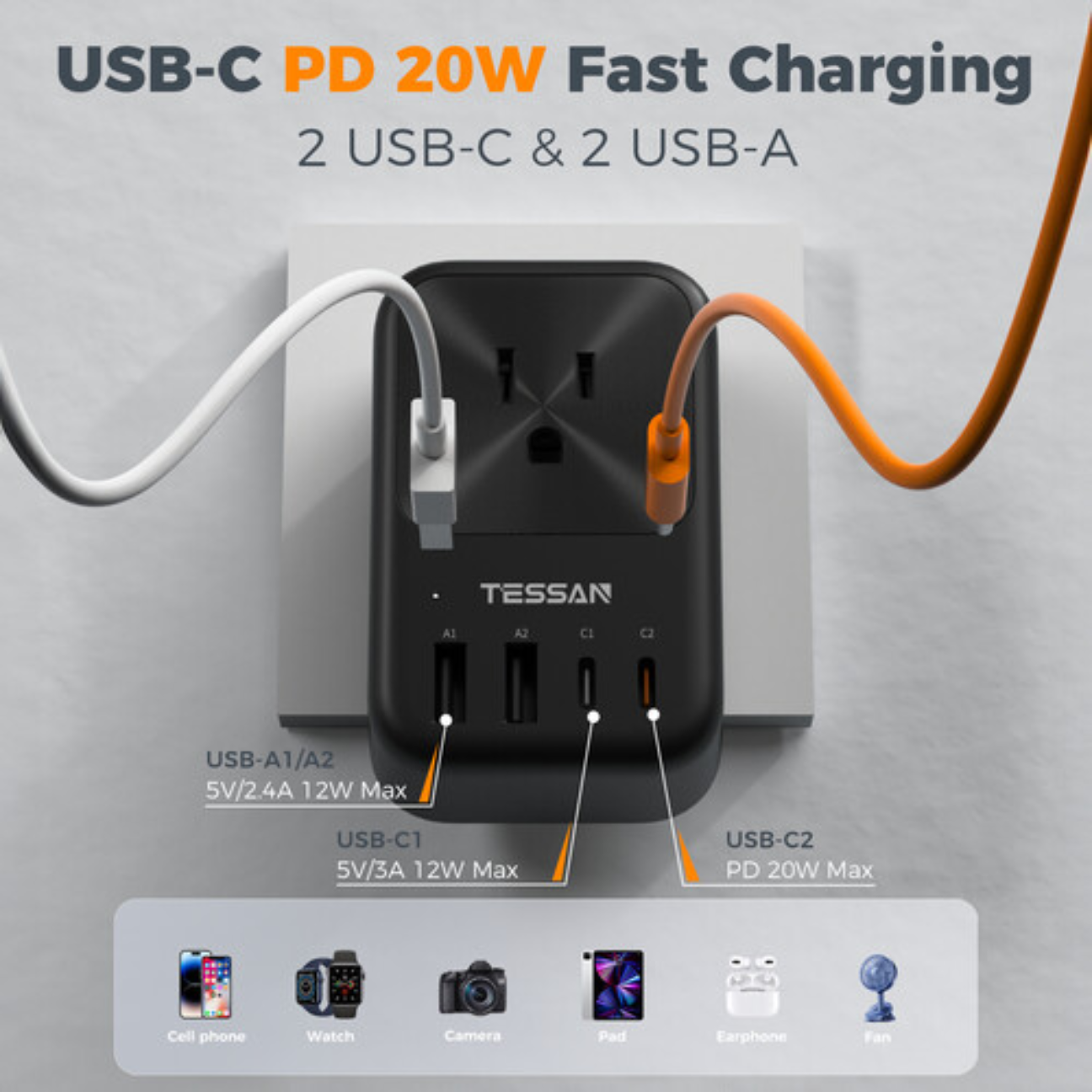 TESSAN UK Travel Adapter