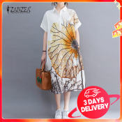Zanzea Women's Printed Midi Shirt Dress: Casual and Formal