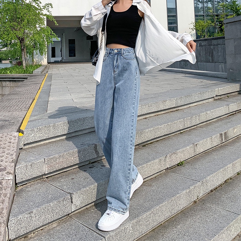 Black Loose Wide-leg Jeans High Waist Straight Cut Elastic Jeans Women  Mopping Baggy Jeans Korean Style Women Ankle Pants Seluar Jeans Perempuan |  