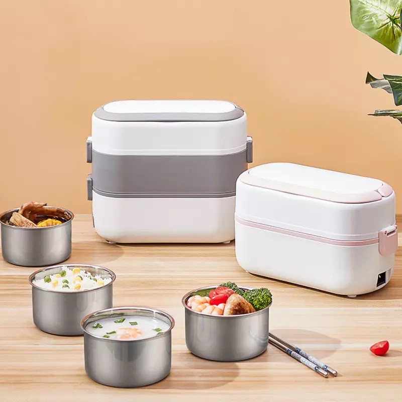 Portable electric heating lunch box 304 stainless steel insulation lunch box can be plug in heating lunch box cooking dishes hot rice