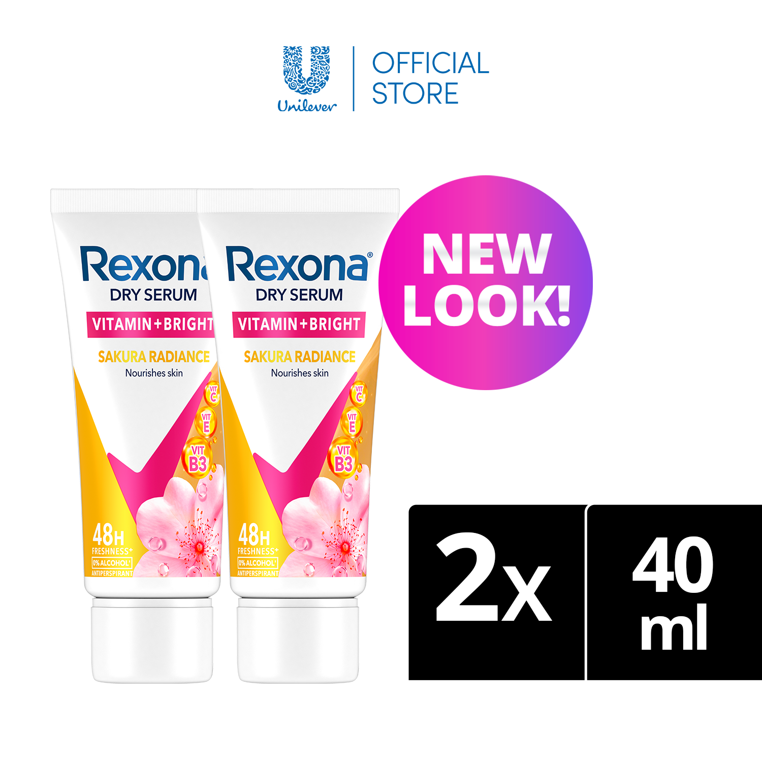 BUNDLE OF 2] Rexona Vitamin + Bright Dry Serum Deodorant Rose Glow 40ml