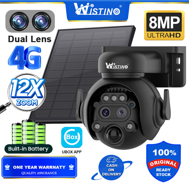 Wistino 6MP, wireless WiFi solar cctv camera dual lens outdoor 12X zoom 4g sim card waterproof human detection IP security camera ราคา 3,130 บาท*ส่งฟรี