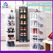 6 Pack Acrylic Shoe Boxes with Magnetic Doors - Space Saving