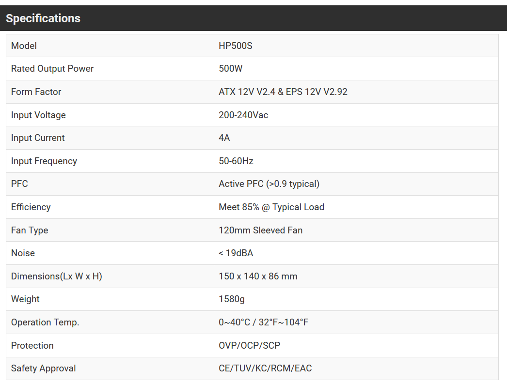 FSP HYPER K 500W 80+ PLUS BLACK V2 - HYPERK HP500S Non-Modular