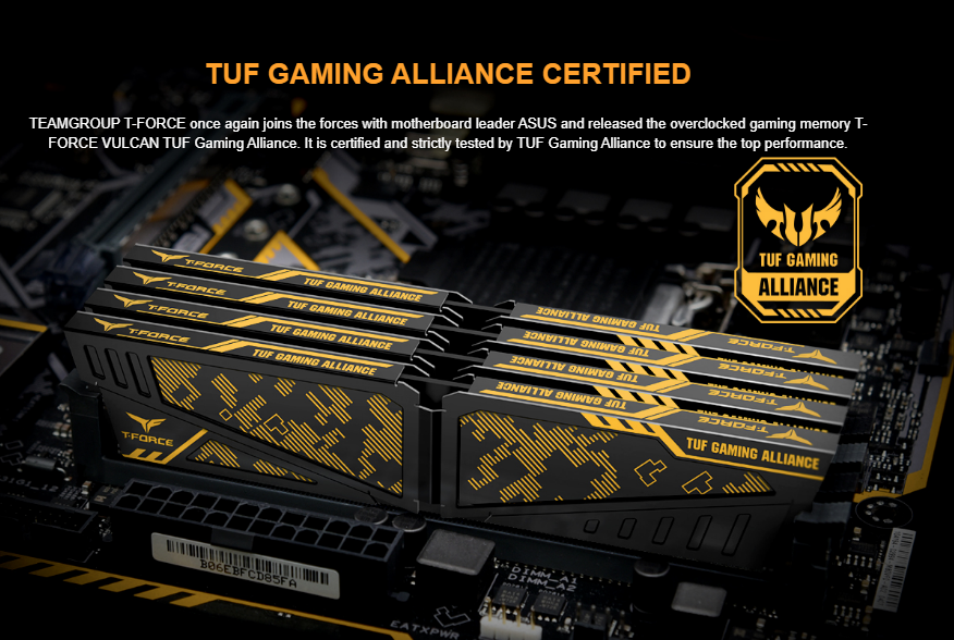 TEAMGROUP T-Force Vulcan TUF Gaming Alliance 16GB Kit 3200MHz CL 16 (2x8GB) DDR4 Dram (PC4-25600) Desktop Memory Module Ram 3200 - TLTYD416G3200HC16CDC01
