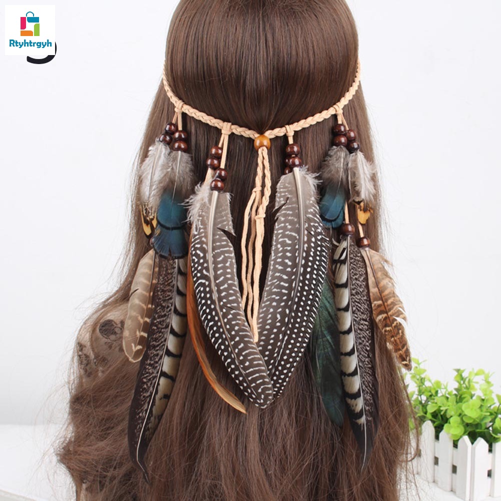 RR Indian Feather Headband Adjustable Headdress Festival Boho Hairband  Women Girl Hair Accessories | Lazada PH