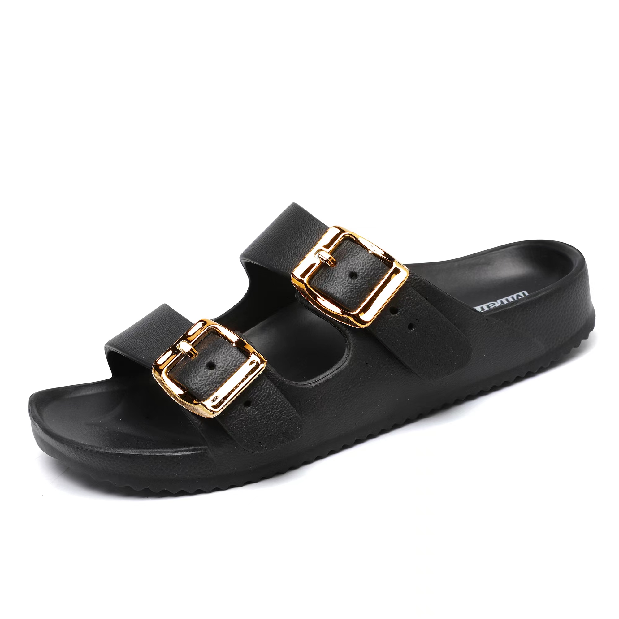 Two-strap leather sandals - BLACK – Elmario Shoes