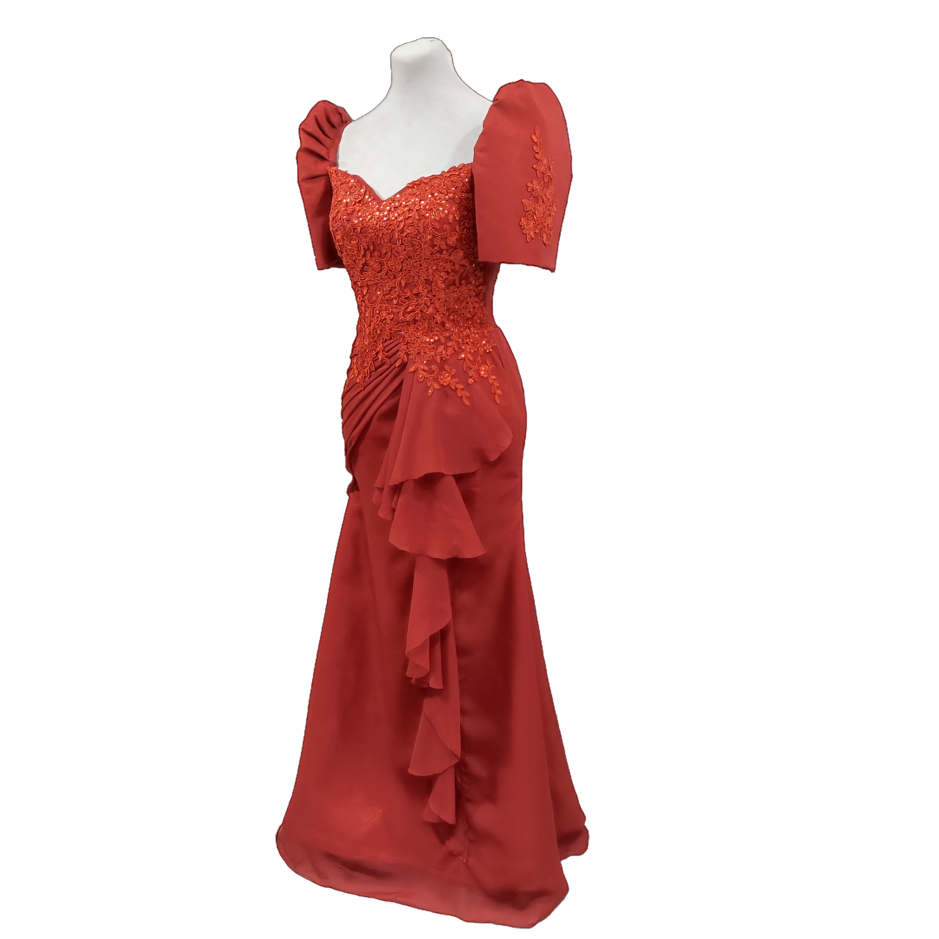 orange filipiniana dress WK19 - MADE-TO-ORDER - Round Neck Kimona Orange