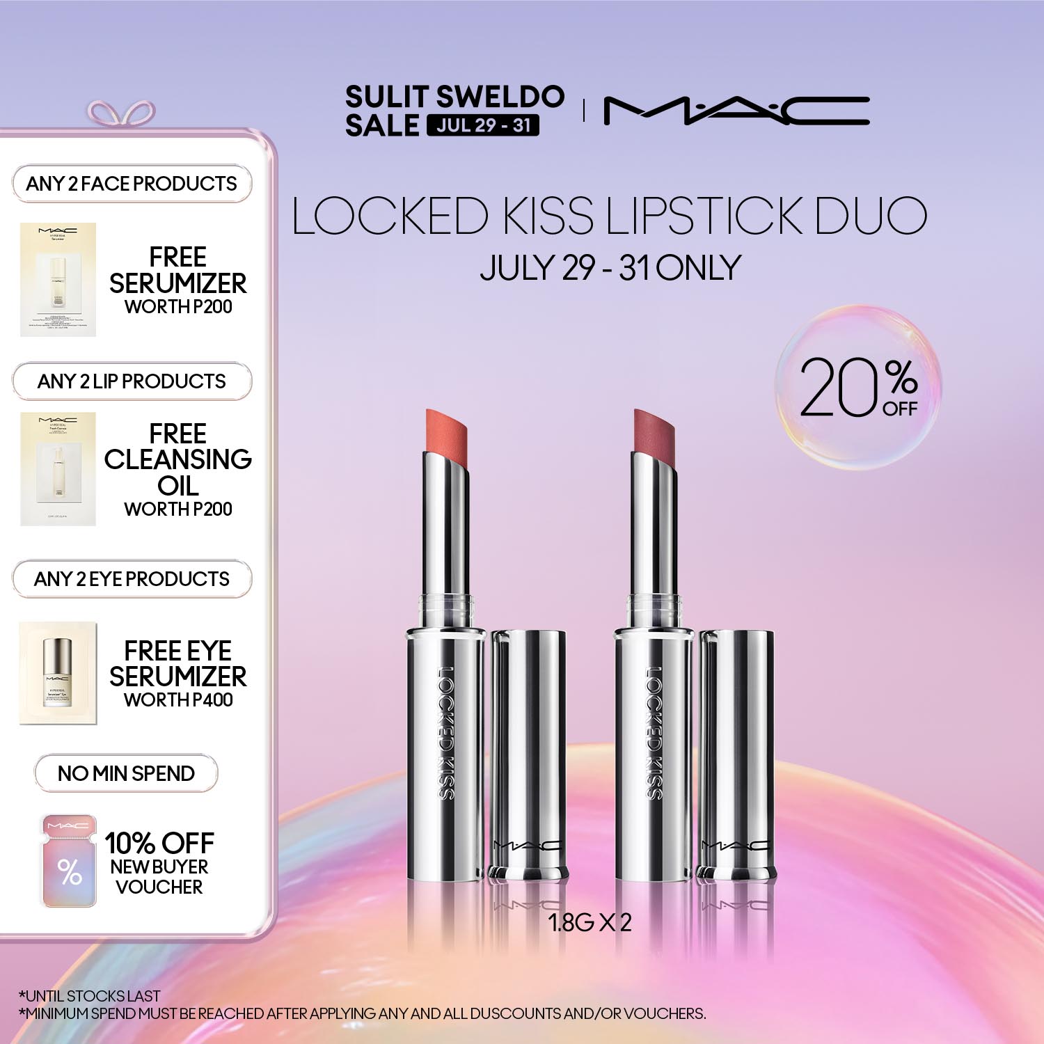 Discount on M·A·C  shoes - SKU: 【20% OFF】MAC Locked Kiss 24hr Lipstick 1.8g X 2