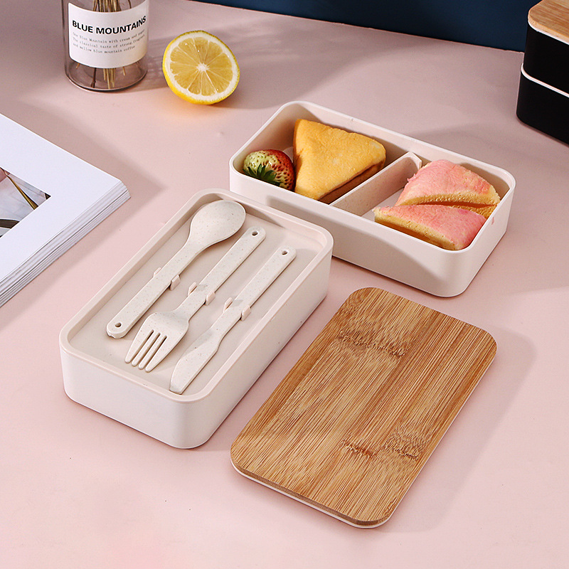 Double Decker Lunch Box with Bamboo Lid & Utensils - iREAD