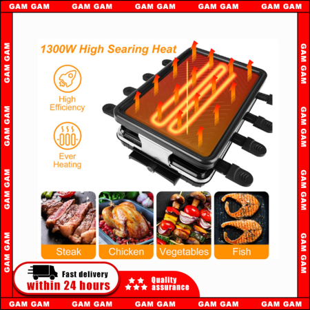 Smokeless Electric Grill with Temperature Control, Non-Stick Surface, 1300W