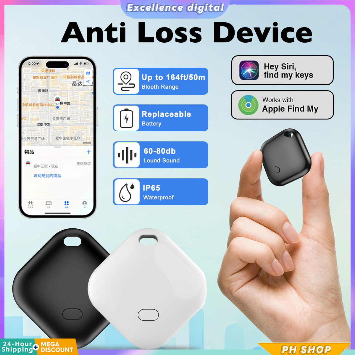 Portable Tag Tracker GPS Anti-loss Locator for Find My App Pet Luggage Key Tracking Global Accurate Positioning Presyo  249 Piso*Libreng Shipping