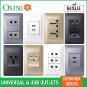 Omni Designer Series Universal and Usb outlet Sets 16A - 1 / 2 / 3 Gang - Ivory / Brass / Graphite / Titanium Duplex Aircon Tandem Telephone Television Cable Lan CAT6