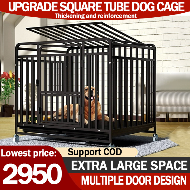 Large Metal Dog Cage with Wheels - Foldable, Stainless Steel