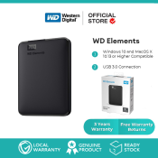 WD Elements Portable 1TB/2TB External Hard Drive - 3 Year Warranty