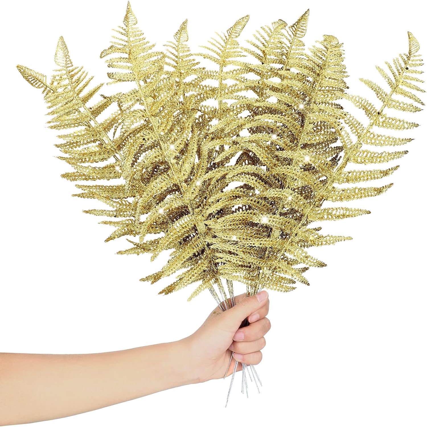 Product photo of NUOVX Gold Glitter Fern Sprays, 10 pcs from its Lazada listing