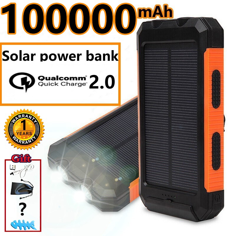 Waterproof Solar Power Bank with Compass, LED Light, 100000mAh