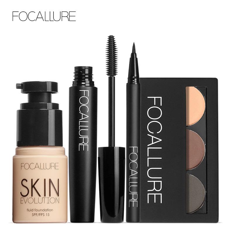 Discount on Focallure  shoes - SKU: FOCALLURE 4 Pcs Makeup Set Eyebrow Powder Eyebrow Pencil Mascara Eyeliner Face Foundation Primer Set