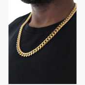 DM Jewels Cuban Gold Chain Necklace For Men Women Stainless Steel 18k Real Gold Plated Saudi, Jewelry 24 Inches Necklace