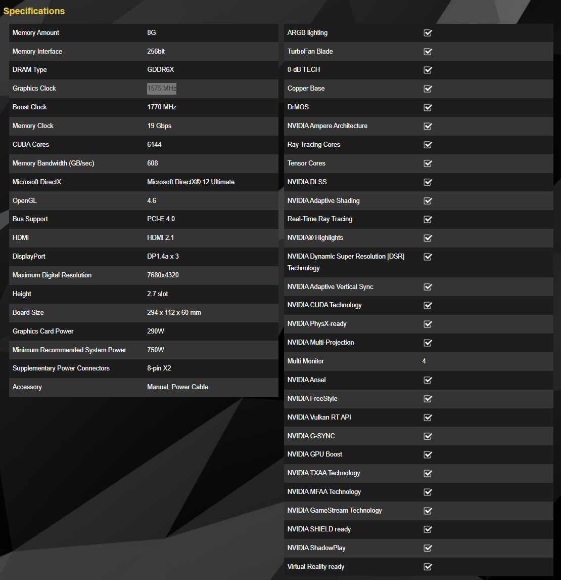 Palit RTX 3070 Ti GamingPro 8GB 256-bit GDDR6X Graphics Card, 3070TI, Gaming Pro, NED307T019P2-1046A