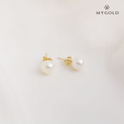 MyGold 14K Italian Gold Pearl Stud Earrings for Women