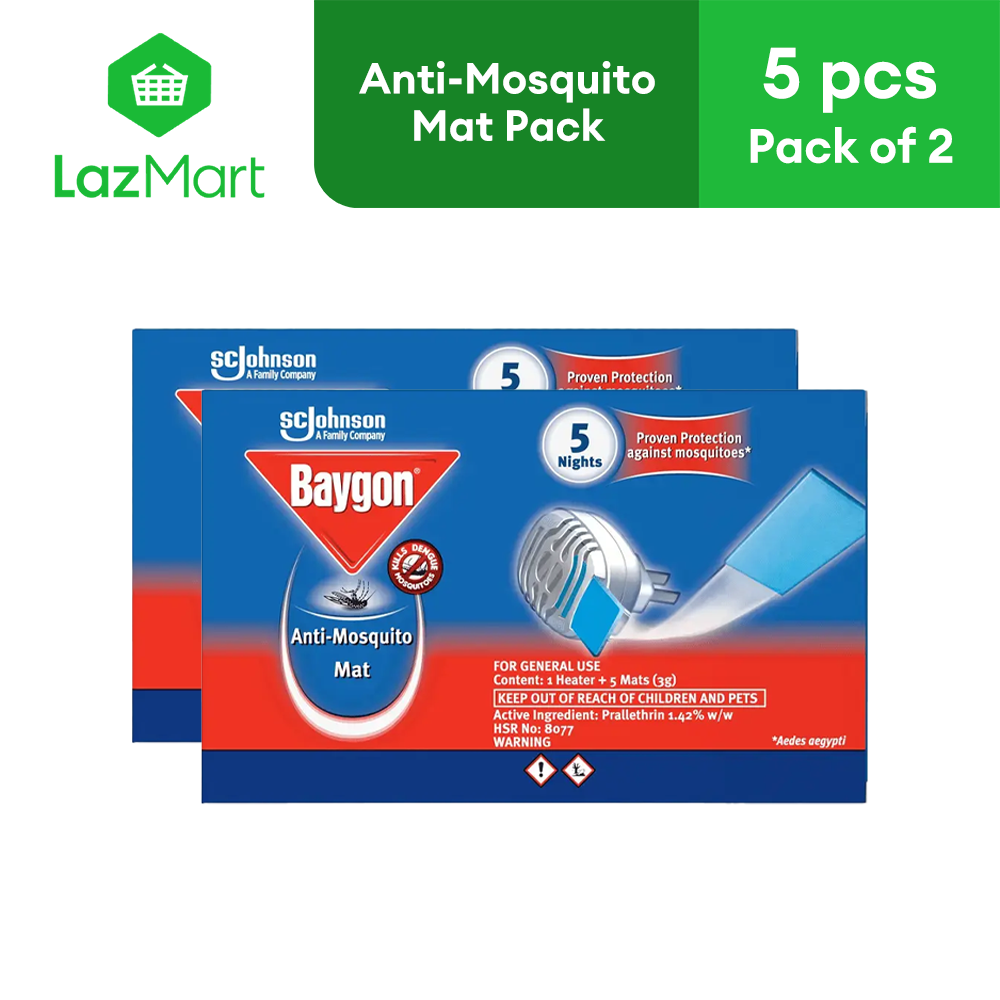 Baygon Anti Mosquito Mat Starter Pack (1 Heater + 5 Mats) - Pack of 2