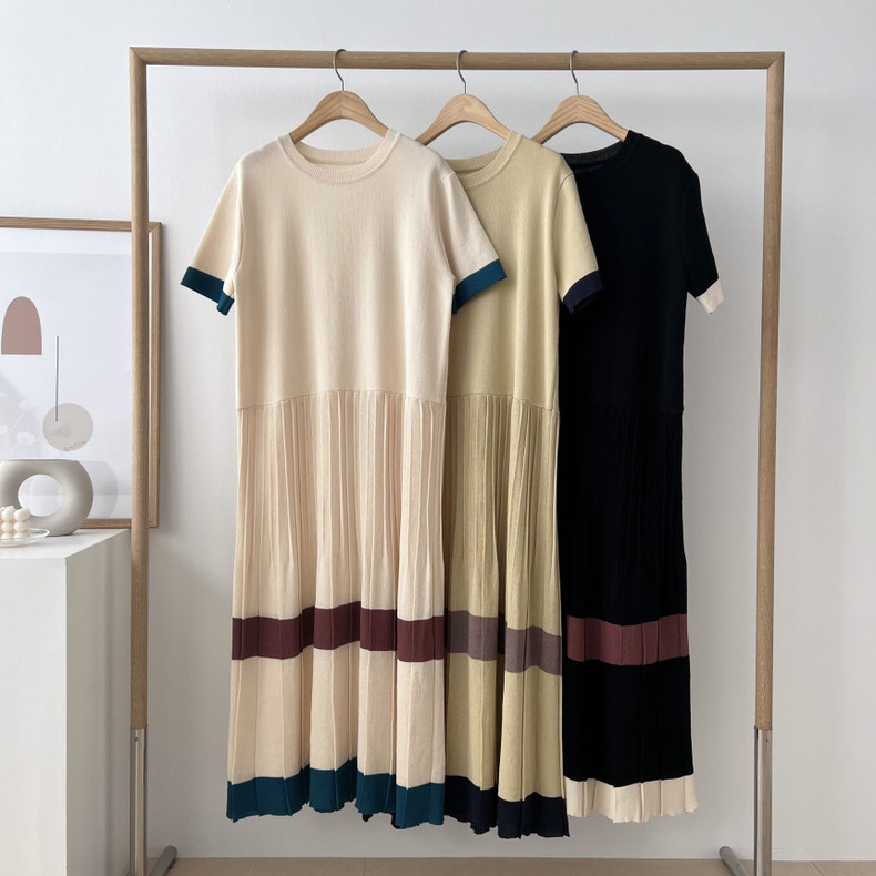 666 Melody Fashion Color Trim Pleated Knitted Oversize Dress | Lazada PH