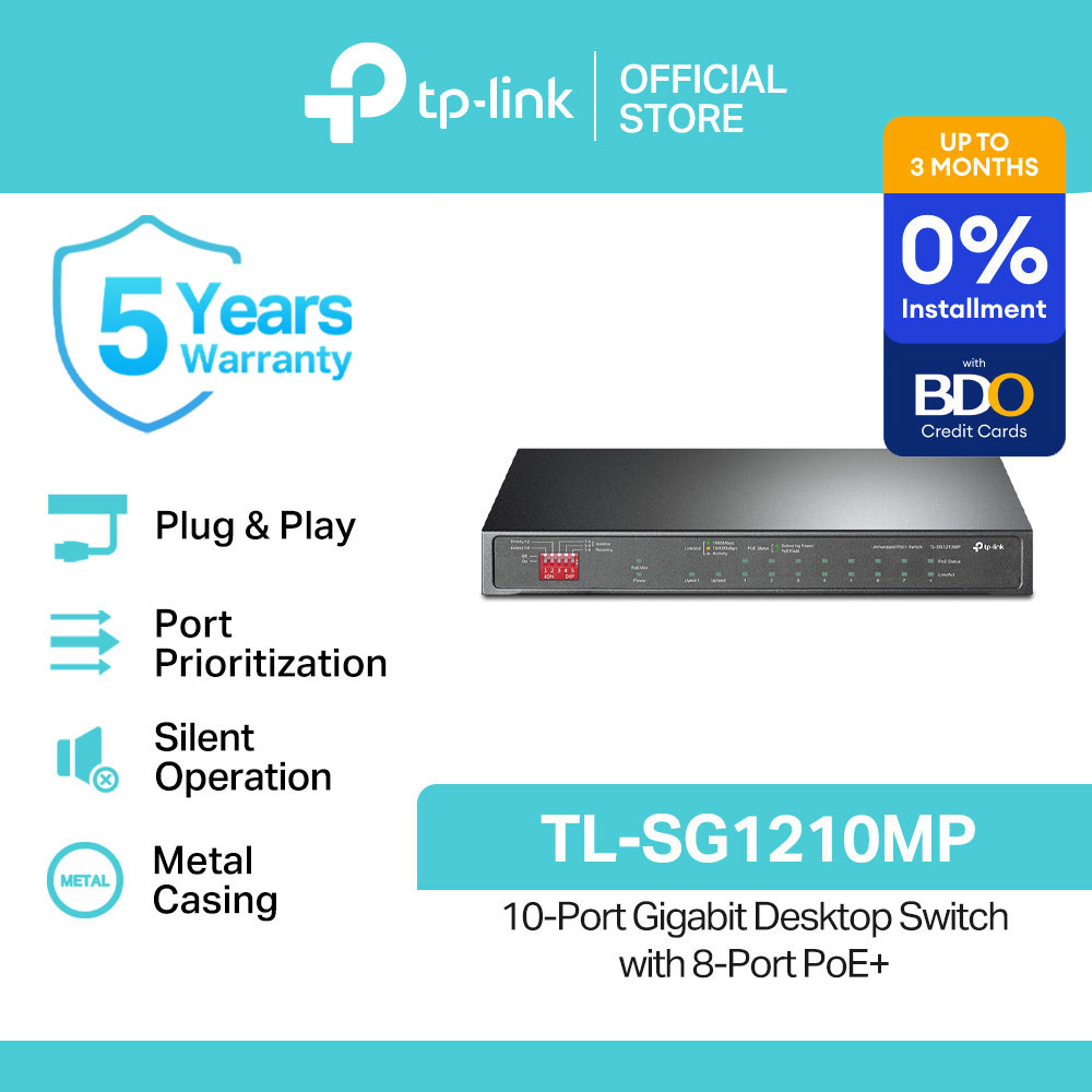 TP-Link Official Store / TL-SG1210MP / 10/100/1000 Mbps 10-Port Gigabit Desktop Switch with 8-Port PoE+ Desktop Network Ethernet Switch Hub for Internet