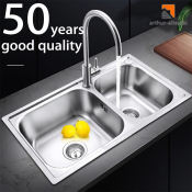 Stainless Kitchen Sink with Drain Pipe Set - 