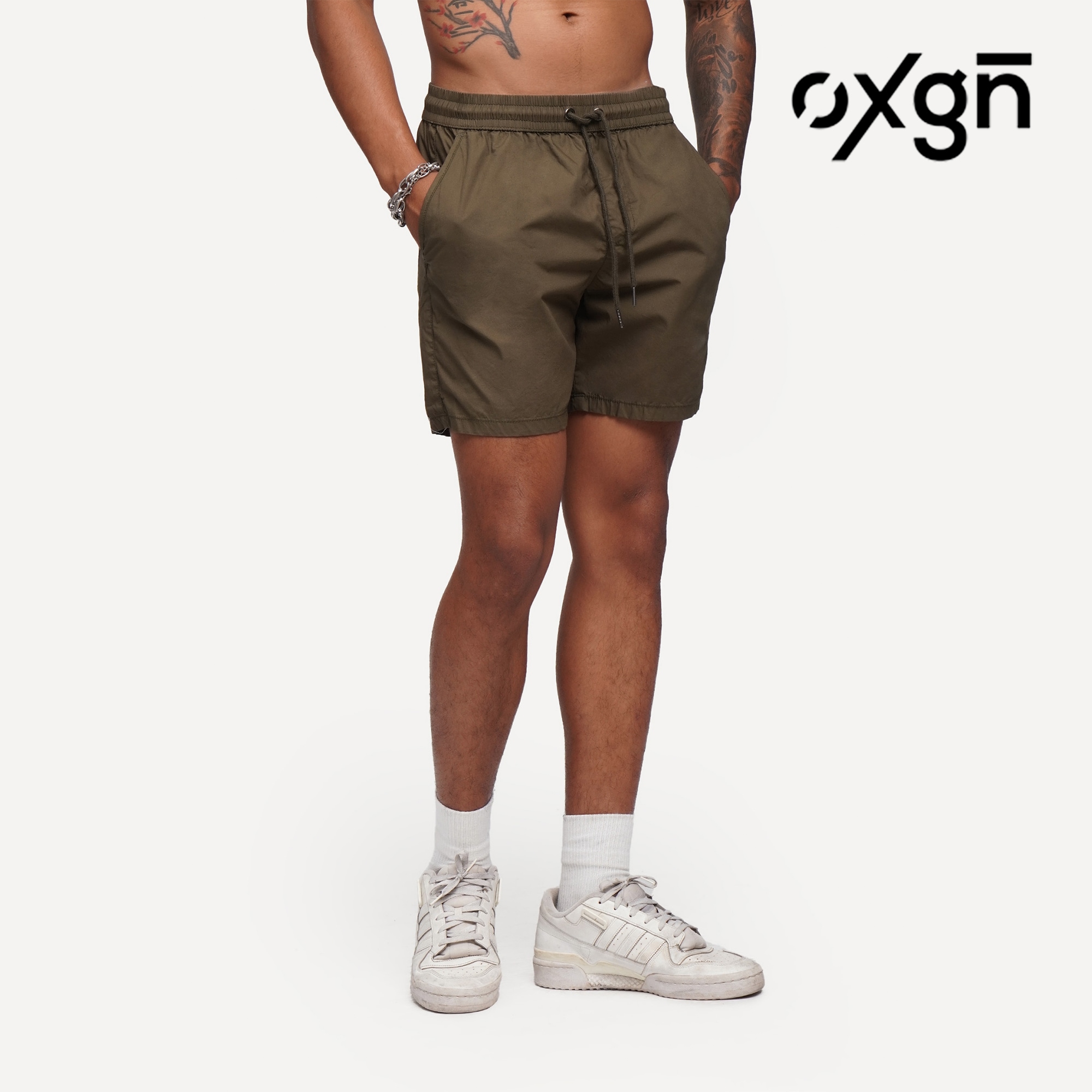 OXGN Nylon Ripstop Cargo Shorts For Men (Dark Gray/Thyme