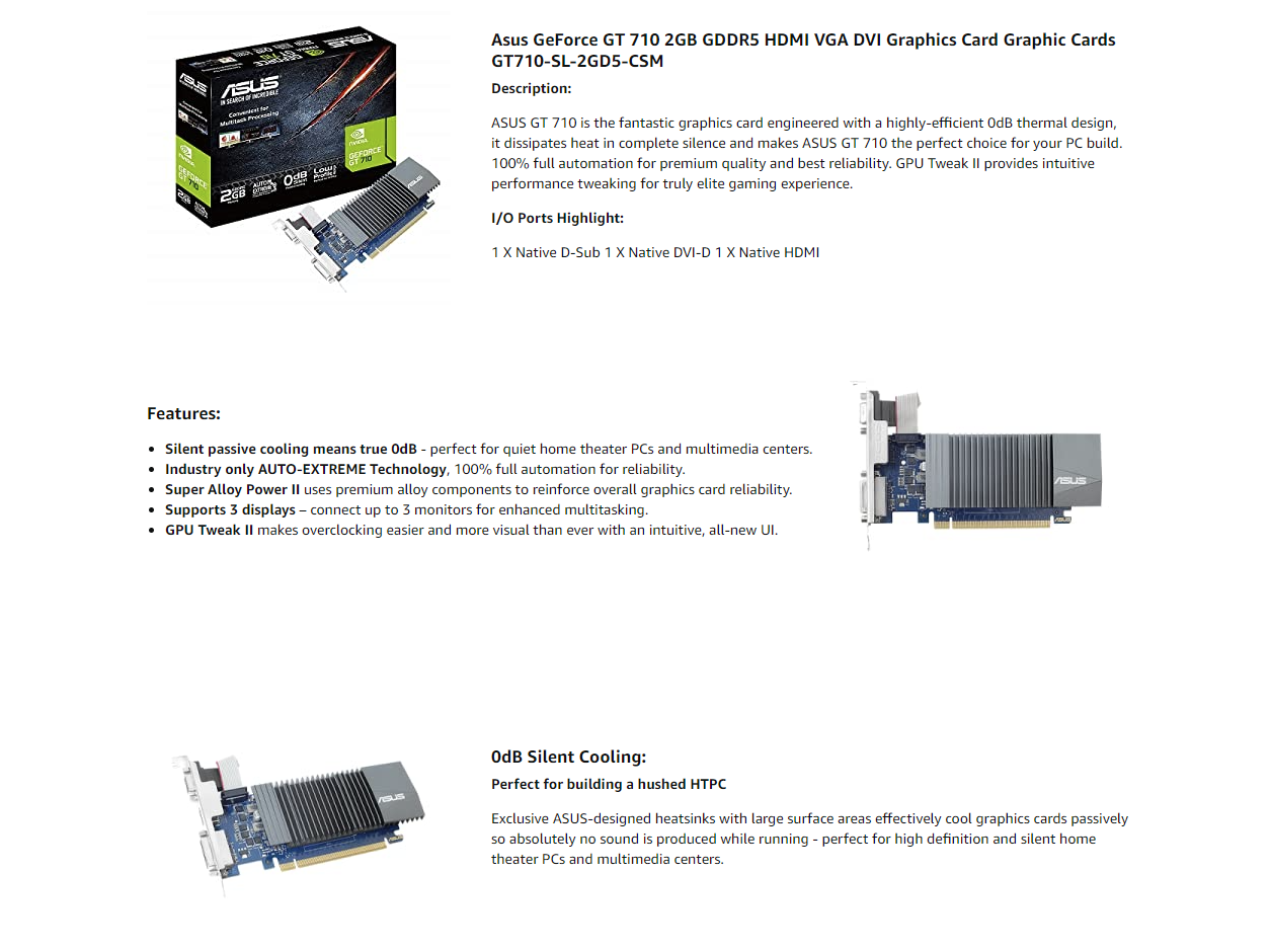 Asus GeForce GT 710 2GB GDDR5 HDMI VGA DVI GT710 Graphics Card Graphic Cards GT710-SL-2GD5-BRK