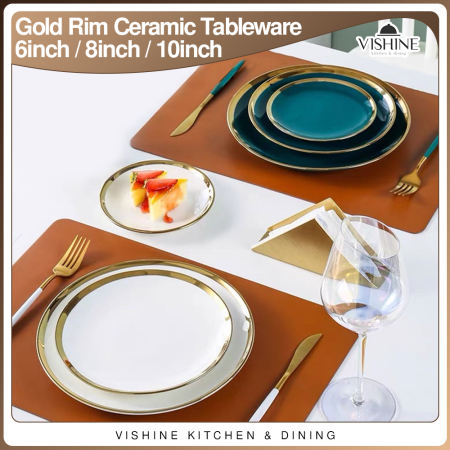 BILIBILI Nordic Ceramic Plate with Gold Line Edge, High Quality