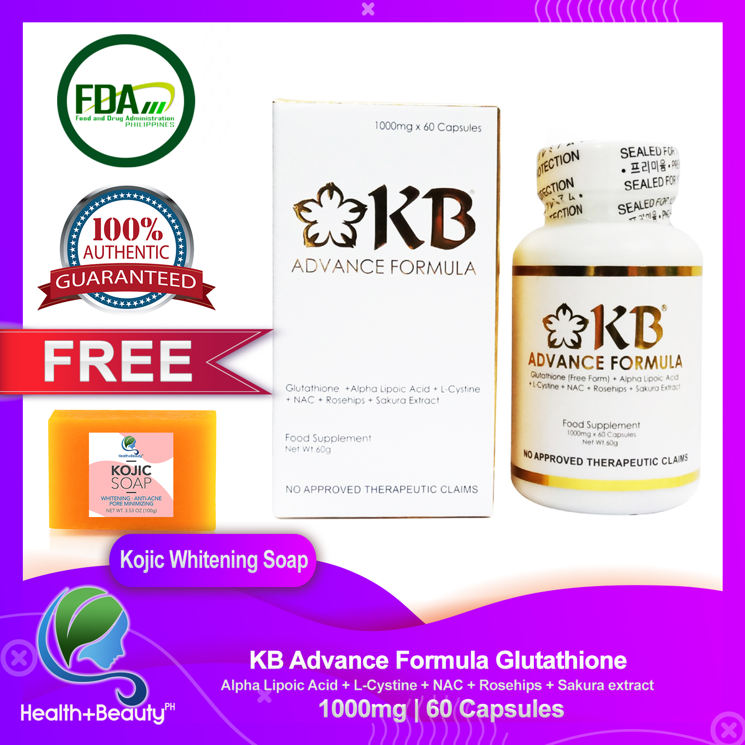kb glutathione price in mercury drug KB Advance Formula Glutathione 1000mg 60 Caps + Alpha Lipoic Acid +  L-Cystine + NAC + Rosehips