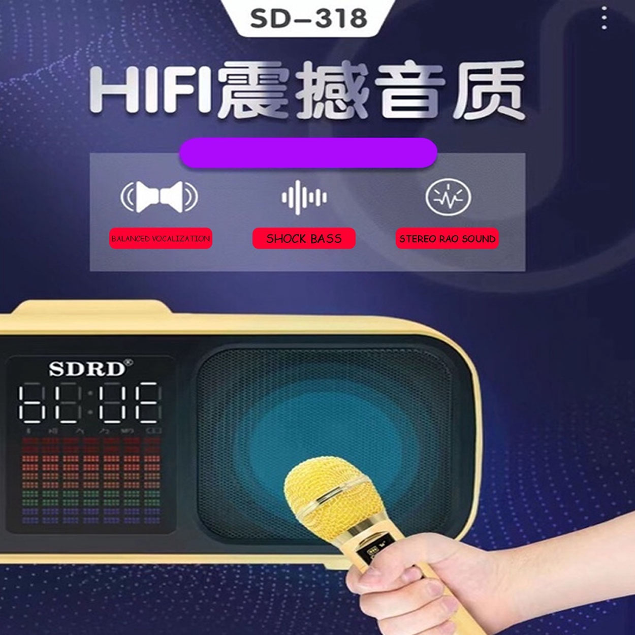 SDRD SD-318 Bluetooth Karaoke Speaker Comes with 2 Wireless