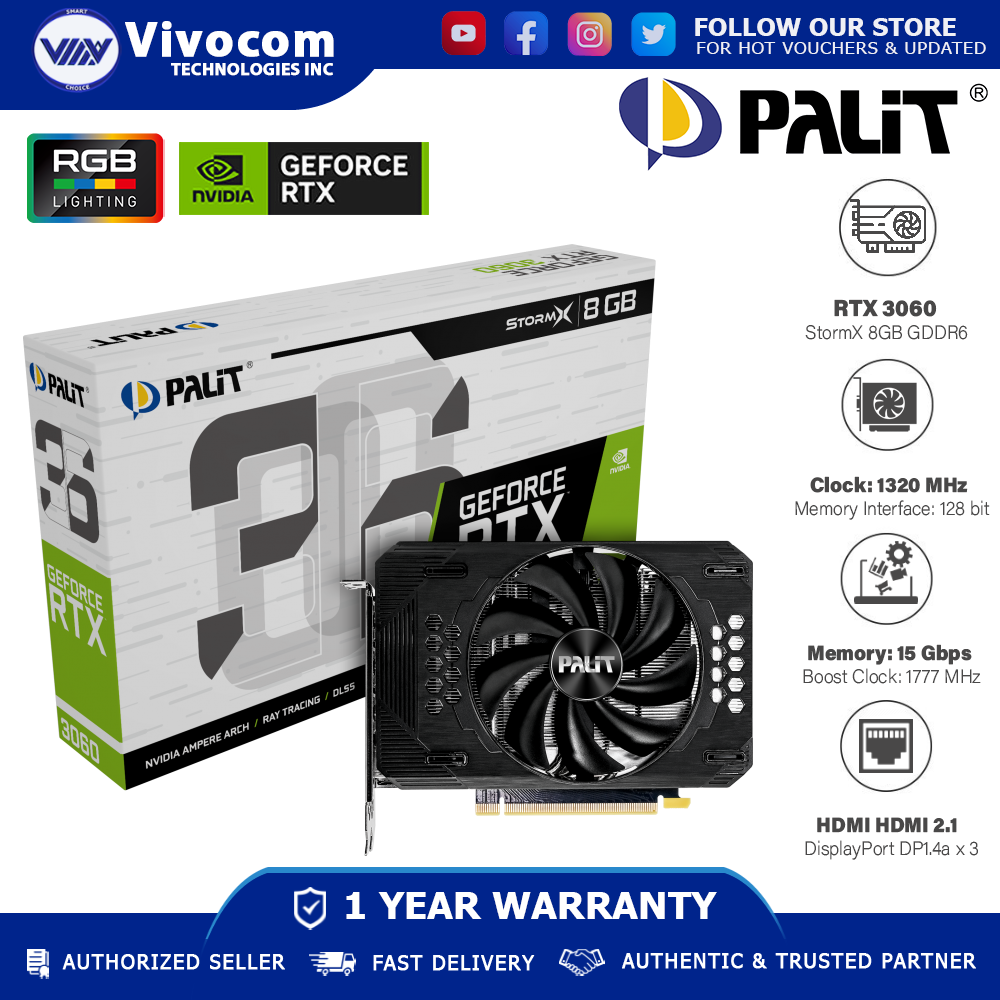 PALIT RTX3060 STORMX 8G GDDR6 192BIT 3-DP HDMI [RGB] ITX SINGLE