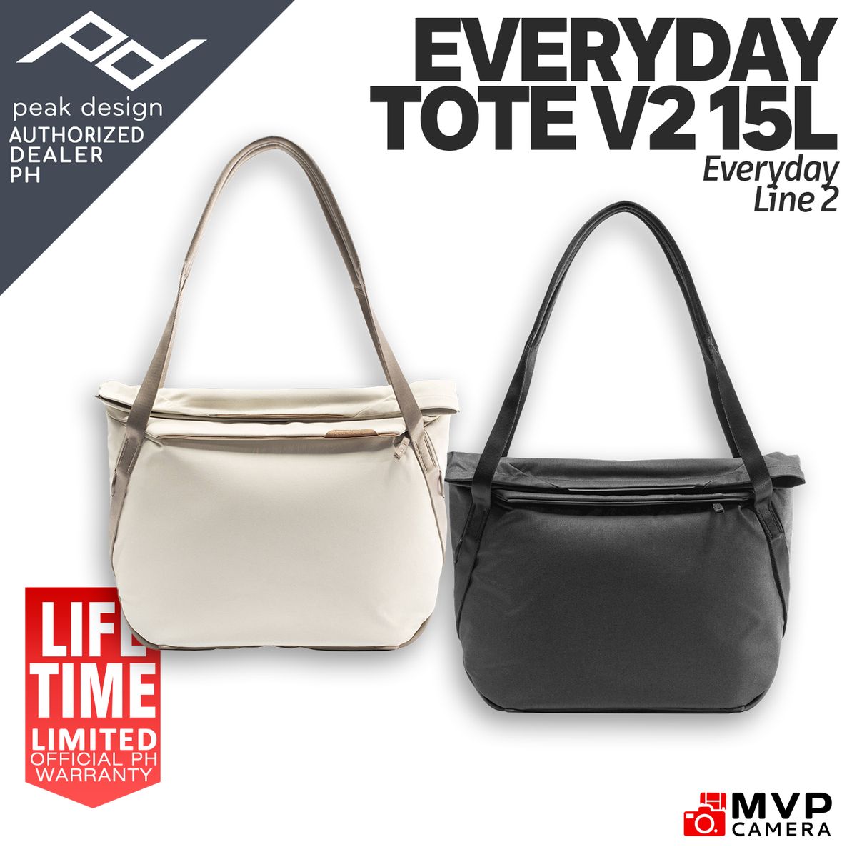 Peak Design Everyday Tote 15L v2 BLACK and BONE MVP CAMERA