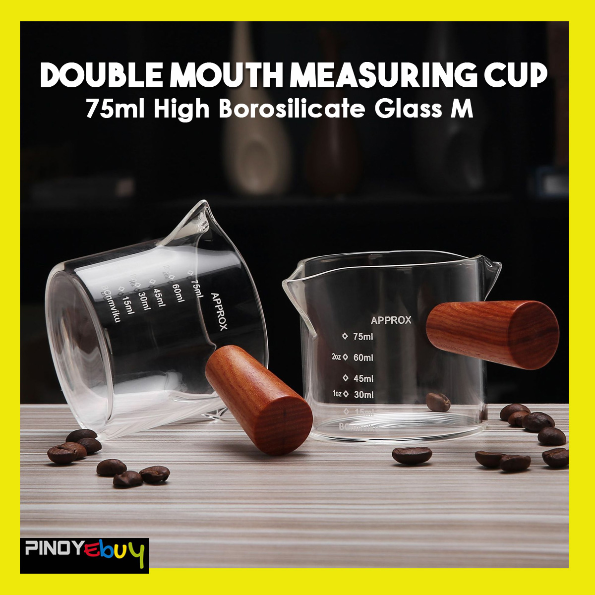 BCnmviku 1 Pack Espresso Shot Glass 75ML/2.5OZ Triple Pitcher Barista  Single Spouts With Wood Handle