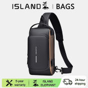 Island Elephant Multifunction Leather Chest Bag with USB Charging