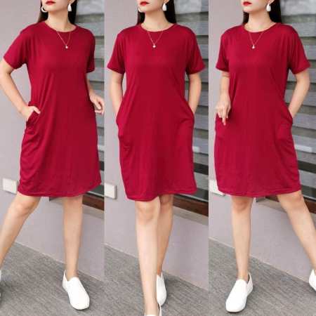 JOYCE PLAIN DRESS-TSHIRT WITH 2 POCKET FIT UP TO PLUS SIZE