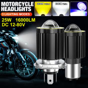 Universal Mini LED Motorcycle Headlight Bulb, White/Yellow, Far/Low Beam