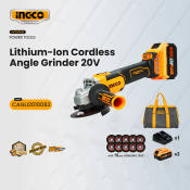 INGCO Cordless Angle Grinder 20V with 2 Batteries and Charger