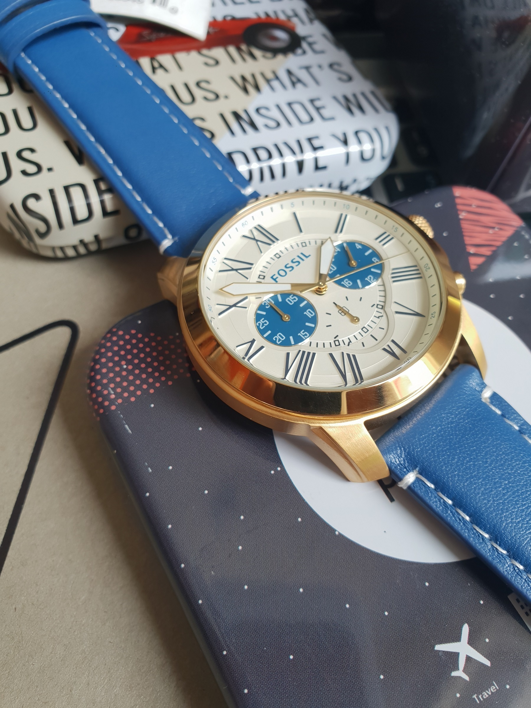 Fossil Grant Cream Dial Blue Leather 