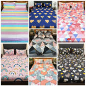 Flamingo Pink Geometric Print Bed Sheet Set - 
