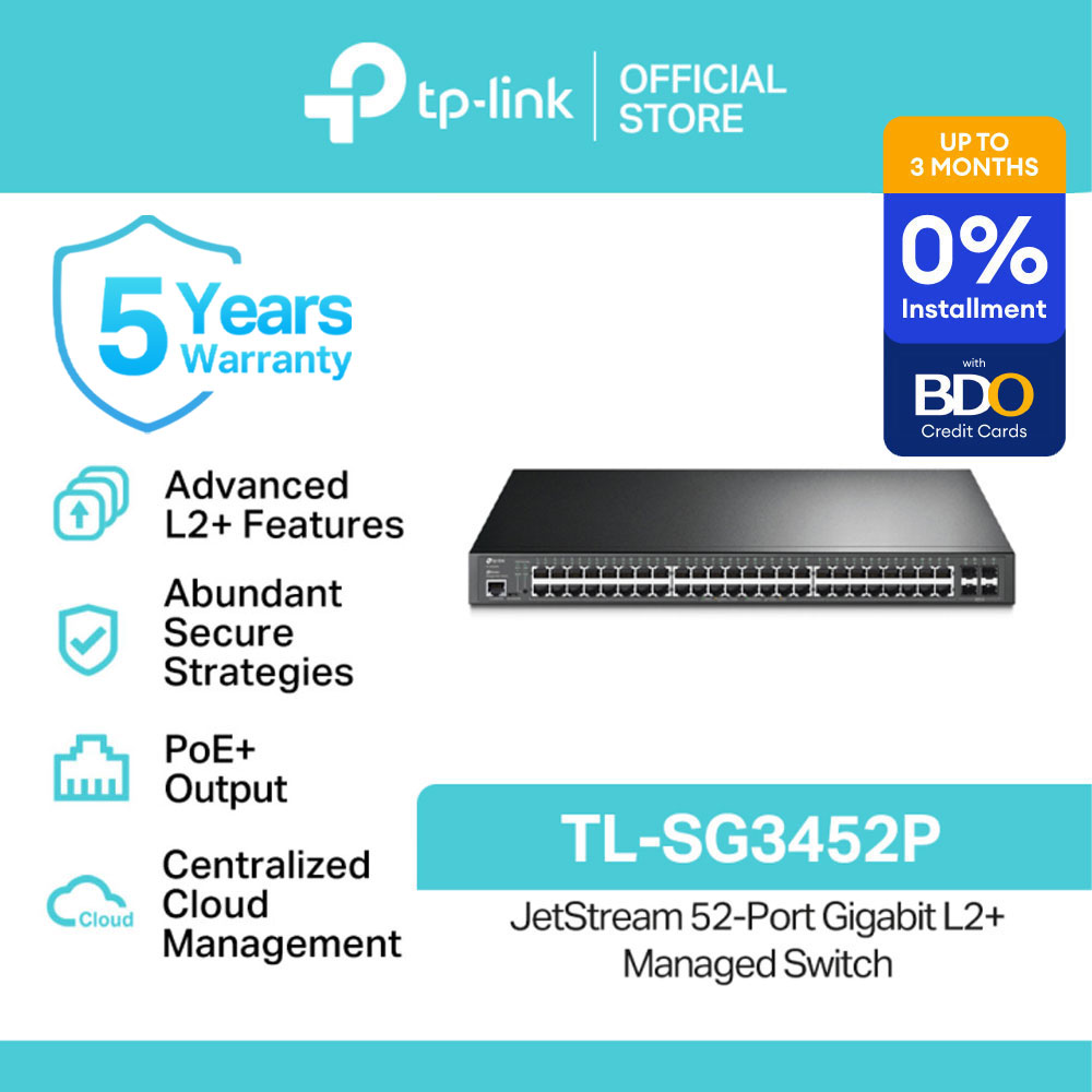 TP-Link Official Store / TL-SG3452P / 10/100/1000 Mbps 52-Port JetStream Gigabit L2+ Managed Switch with 48-Port PoE+ Desktop Network Ethernet Switch Hub for Internet