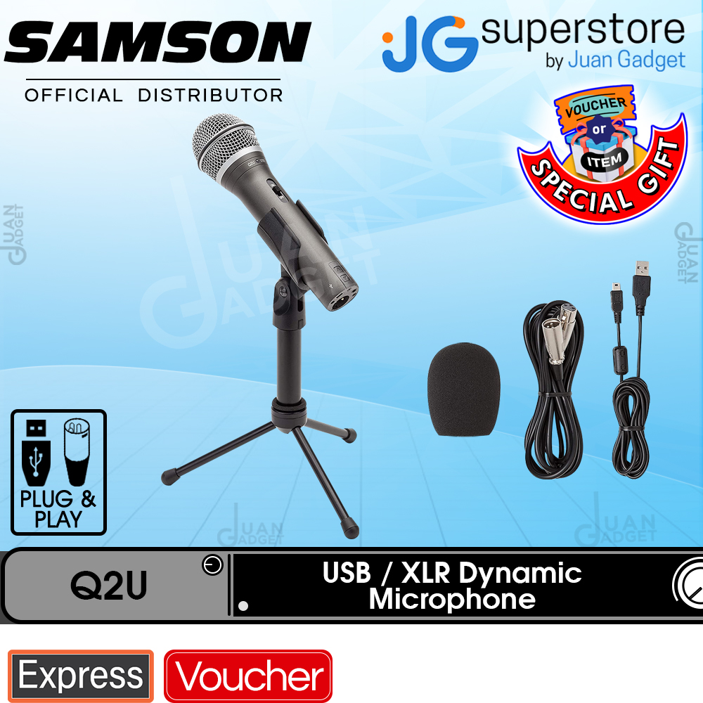 Samson Q2U USB/XLR Dynamic Microphone with Accessories Podcasting Live – JG  Superstore