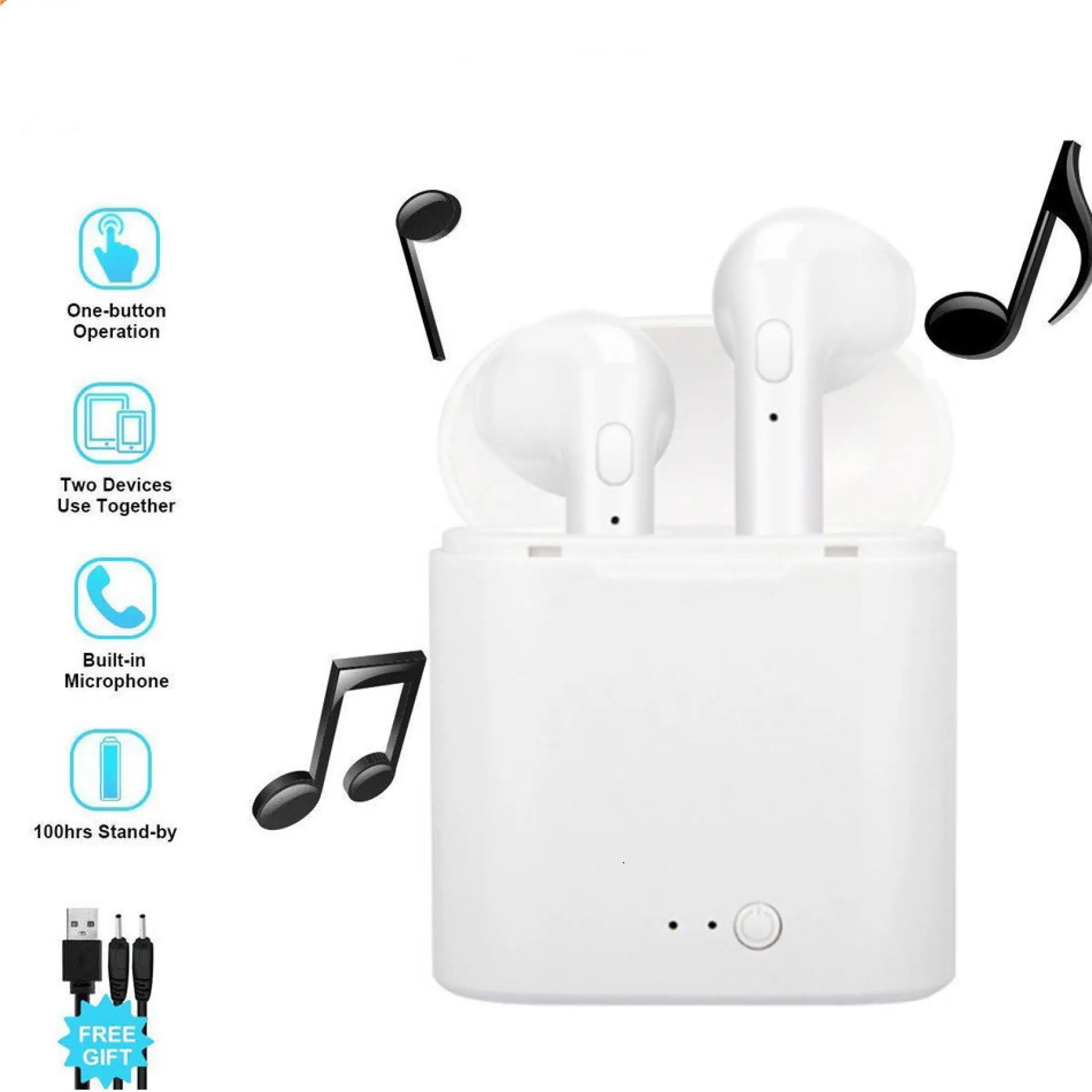 ข้อมูลเพิ่มเติมของ หูฟังบลูทูธ 5.0 รุ่น i7S TWS หูฟังไร้สาย หูฟังบลูทูธไร้สาย หูฟังแบบสอดหู พร้อมกล่องชารจ์ รองรับสมาร์ทโฟนทุกรุ่น ( IOS ,Android ) ของแท้ 100% Blth Ear buds With Charging Box i7s TWS