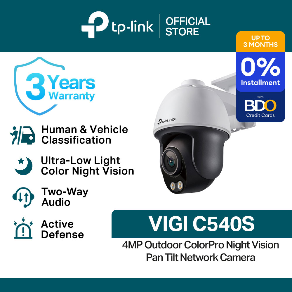 TP-Link Official Store / VIGI C540S / 4MP ColorPro Night Vision Pan Tilt Outdoor Home Security Network CCTV Camera Connect to Cellphone