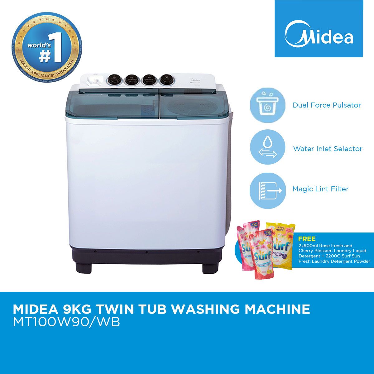 midea 6kg twin tub washing machine