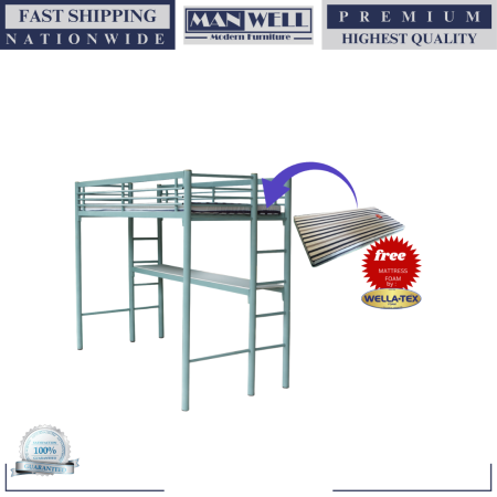 MAN WELL - SHY LOFT BED METAL BED FRAME FREE FOAM