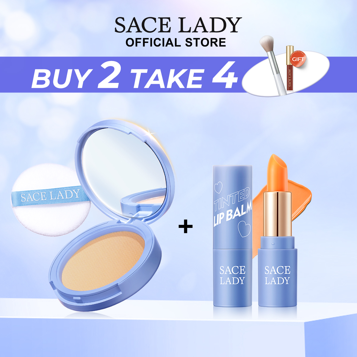 Discount on SACE LADY  shoes - SKU: SACE LADY Oil Control Pressed Powder Gift Lip Tint Waterproof Matte Long Lasting Flawless Setting Po